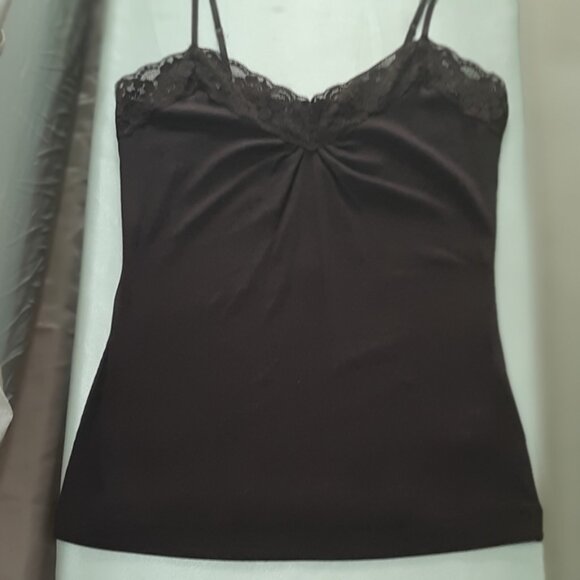 Worthington dk brown stretch camisole top, Sz L, Lace soft knit, cotton, spandex - Picture 4 of 6
